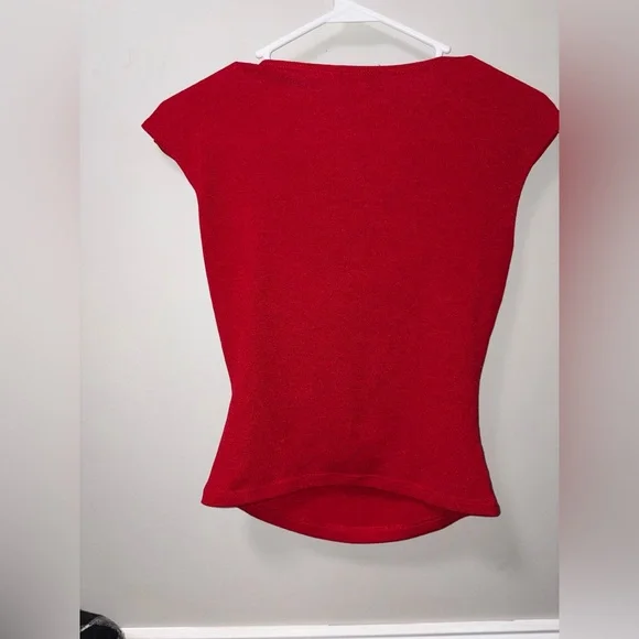 Heart Soul vintage red y2k cowl neck stretchy blouse USA juniors M slit sleeves - Picture 4 of 4